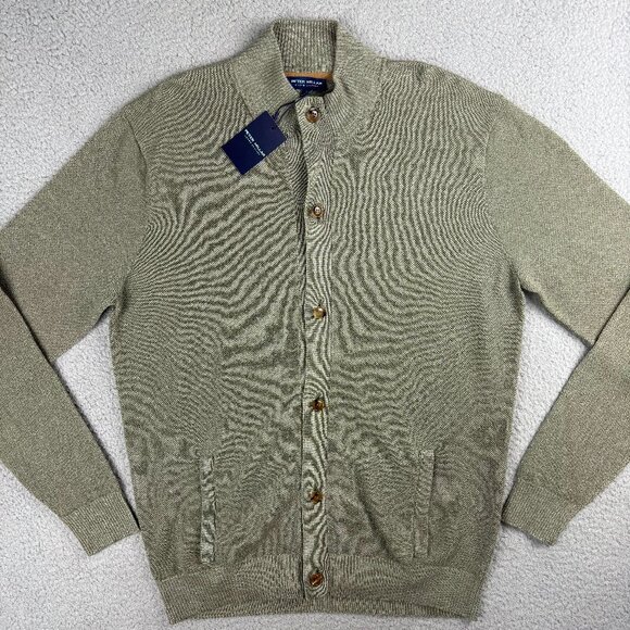 Peter Millar Sweater Mens Large L Olive Green Glasgow Linen Wool Button Cardigan - Picture 1 of 10